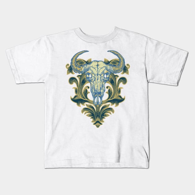 Buffalo skull ornament Kids T-Shirt by pilipsjanuariusDesign